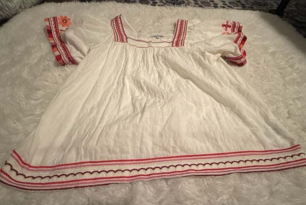 Madewell Embroidered Square-Neck Peasant Blouse Vintage Inspired Medium